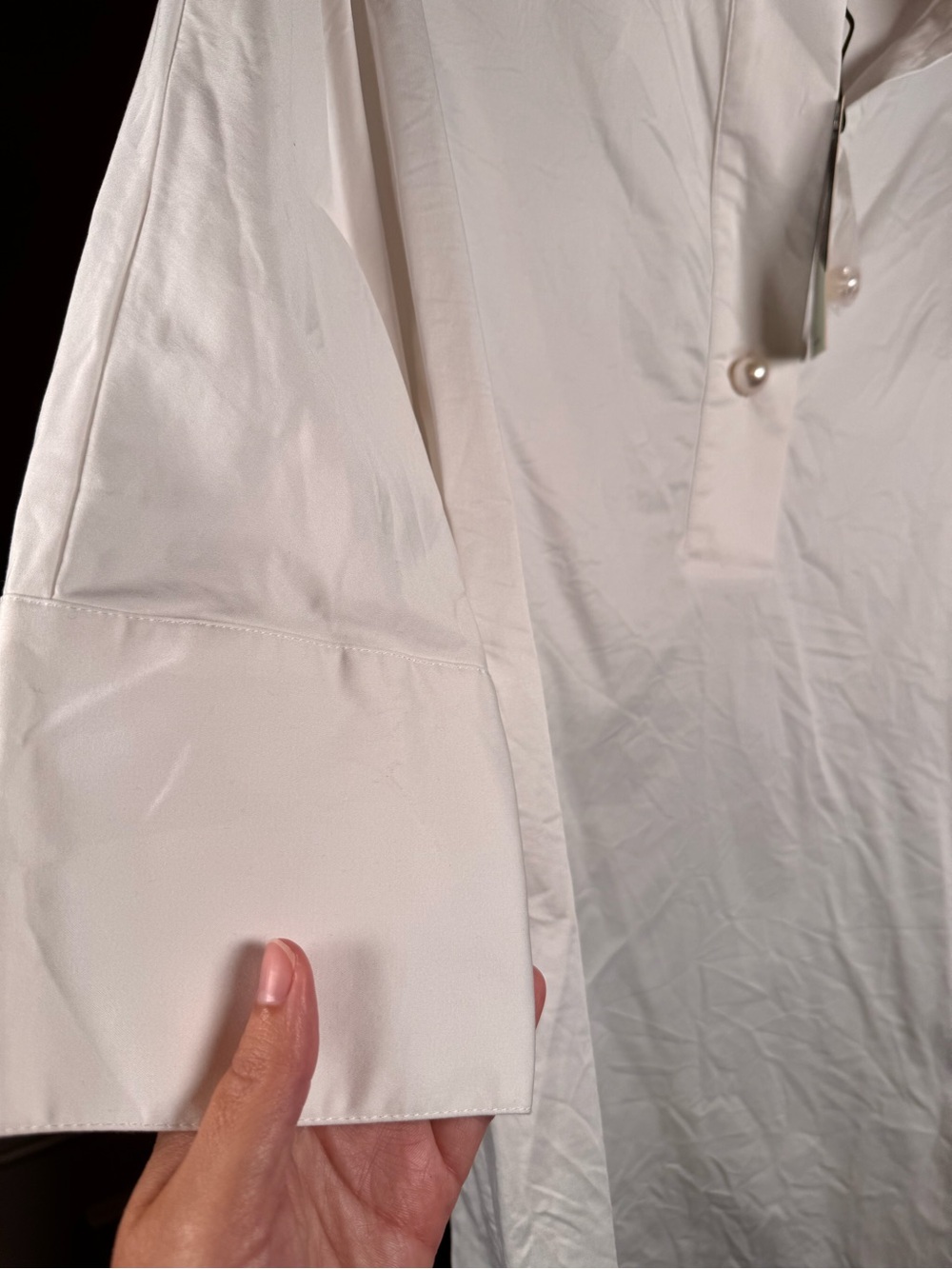 Tuckernuck Blanc Willow Blouse Size M White Cotton Poplin Pearl Button NWT - Picture 7 of 8